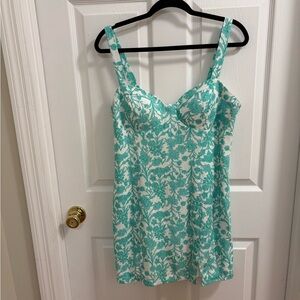 B. Darlin green and white floral print A-line mini dress with sweetheart neck